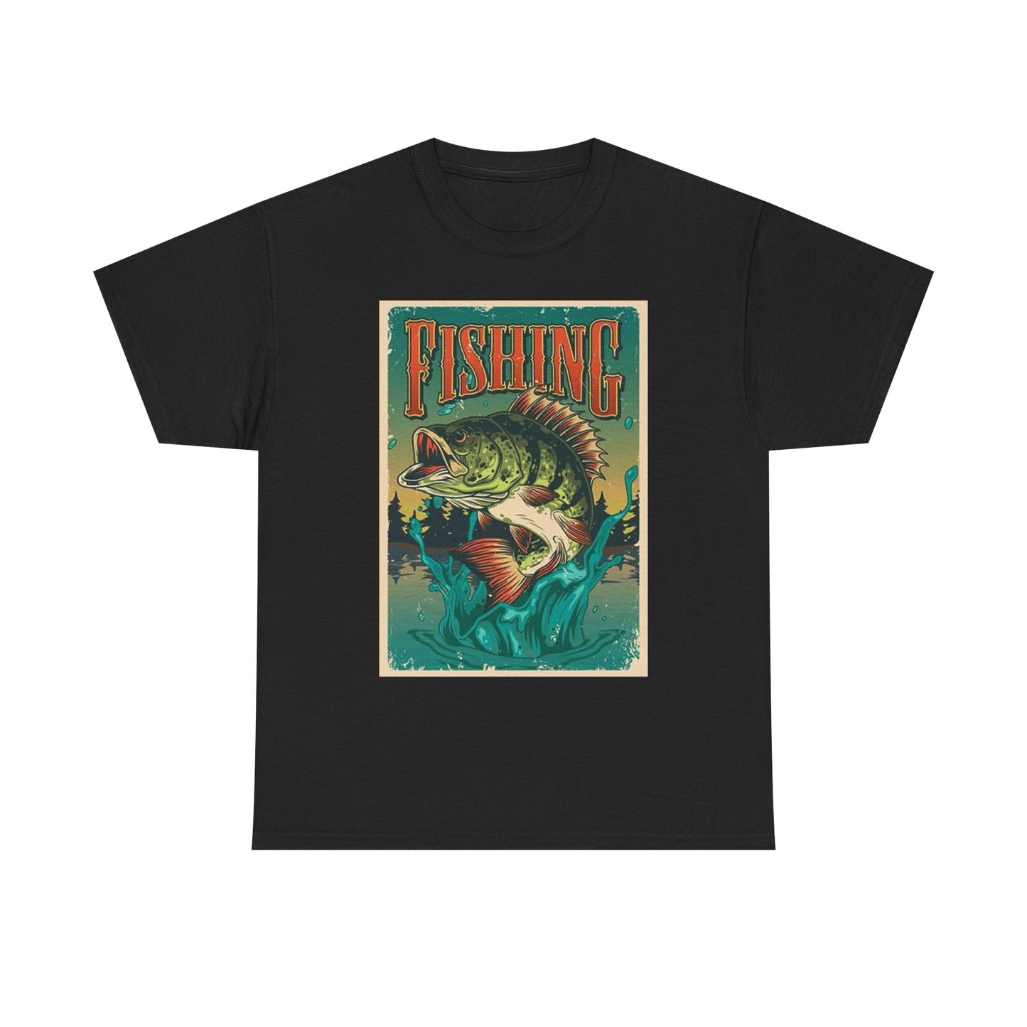 Fishing Graphic T Shirt Retro Poster Outdoors Unisex Heavy Cotton Tee