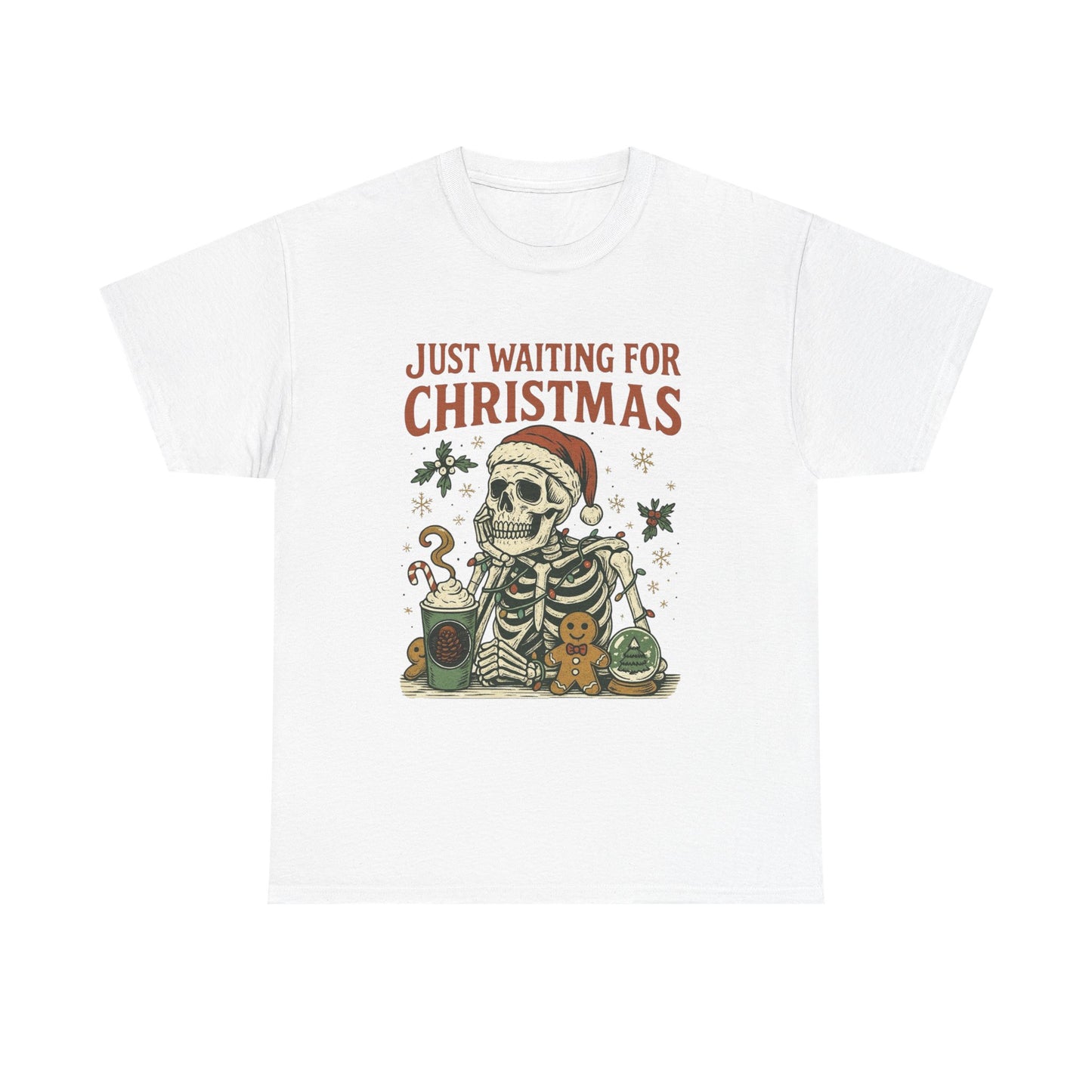 Just Waiting For Christmas Graphic T Shirt NEW Unisex Heavy Cotton Tee