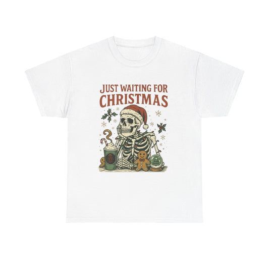 Just Waiting For Christmas Graphic T Shirt NEW Unisex Heavy Cotton Tee