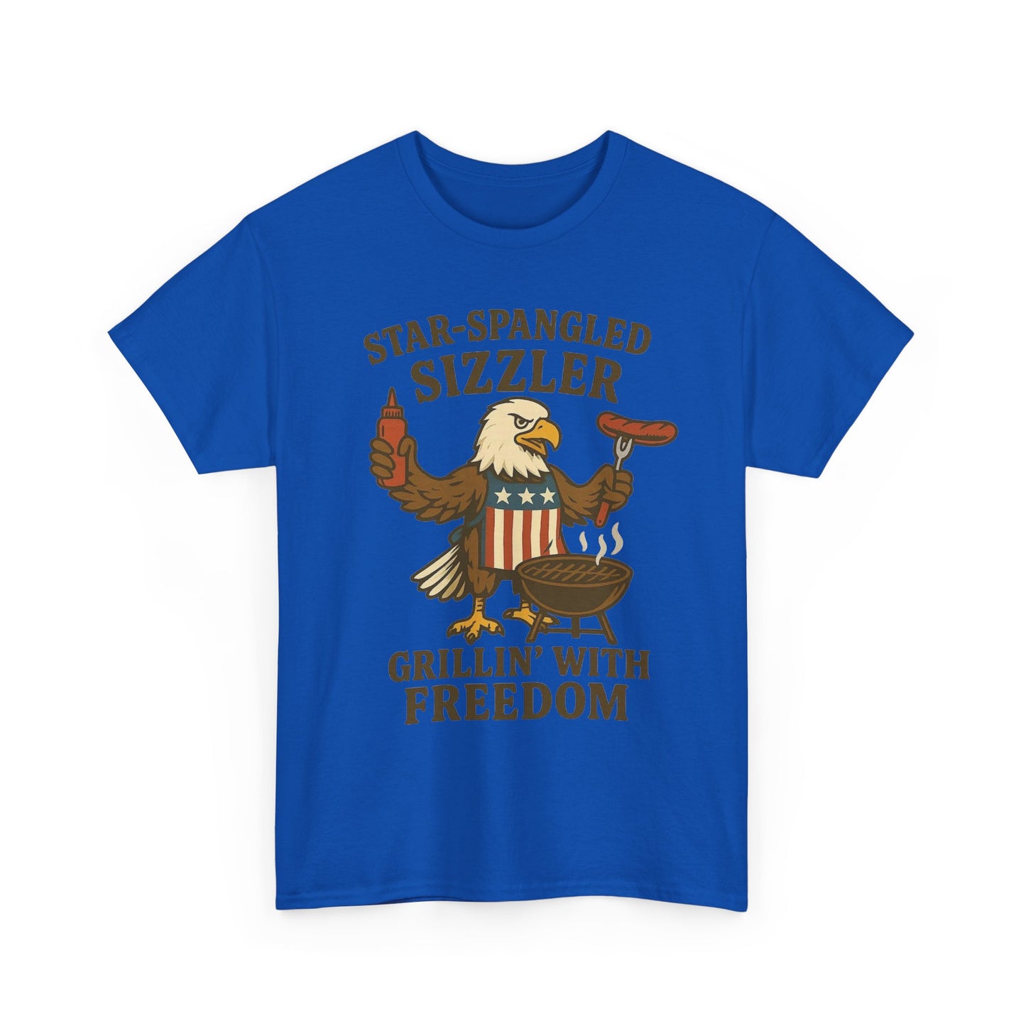 Grilling With Freedom American Flag T Shirt USA Bald Eagle Unisex Heavy Cotton