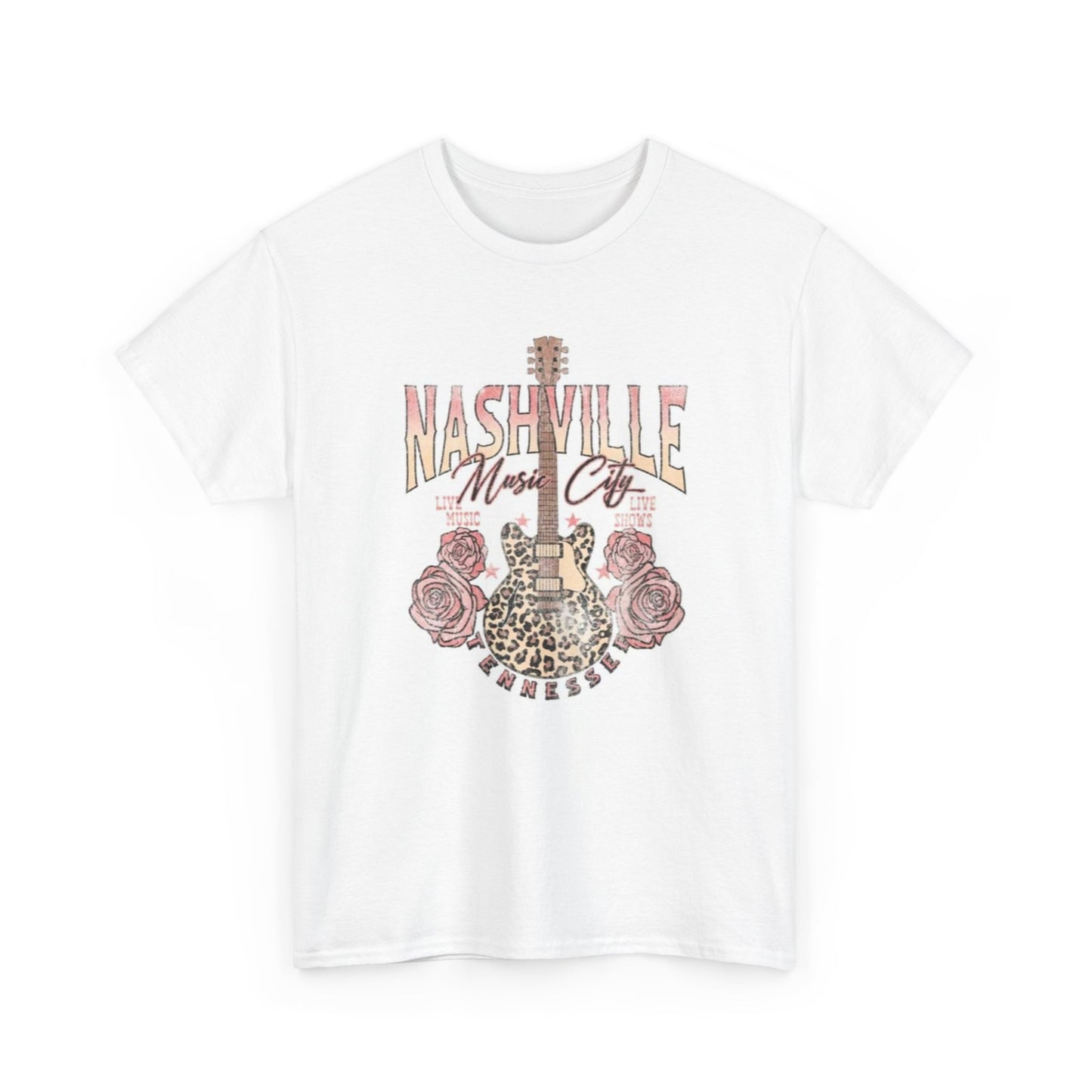Nashville Cheetah Guitar Graphic T Shirt Womens Vintage Retro Cotton Tee