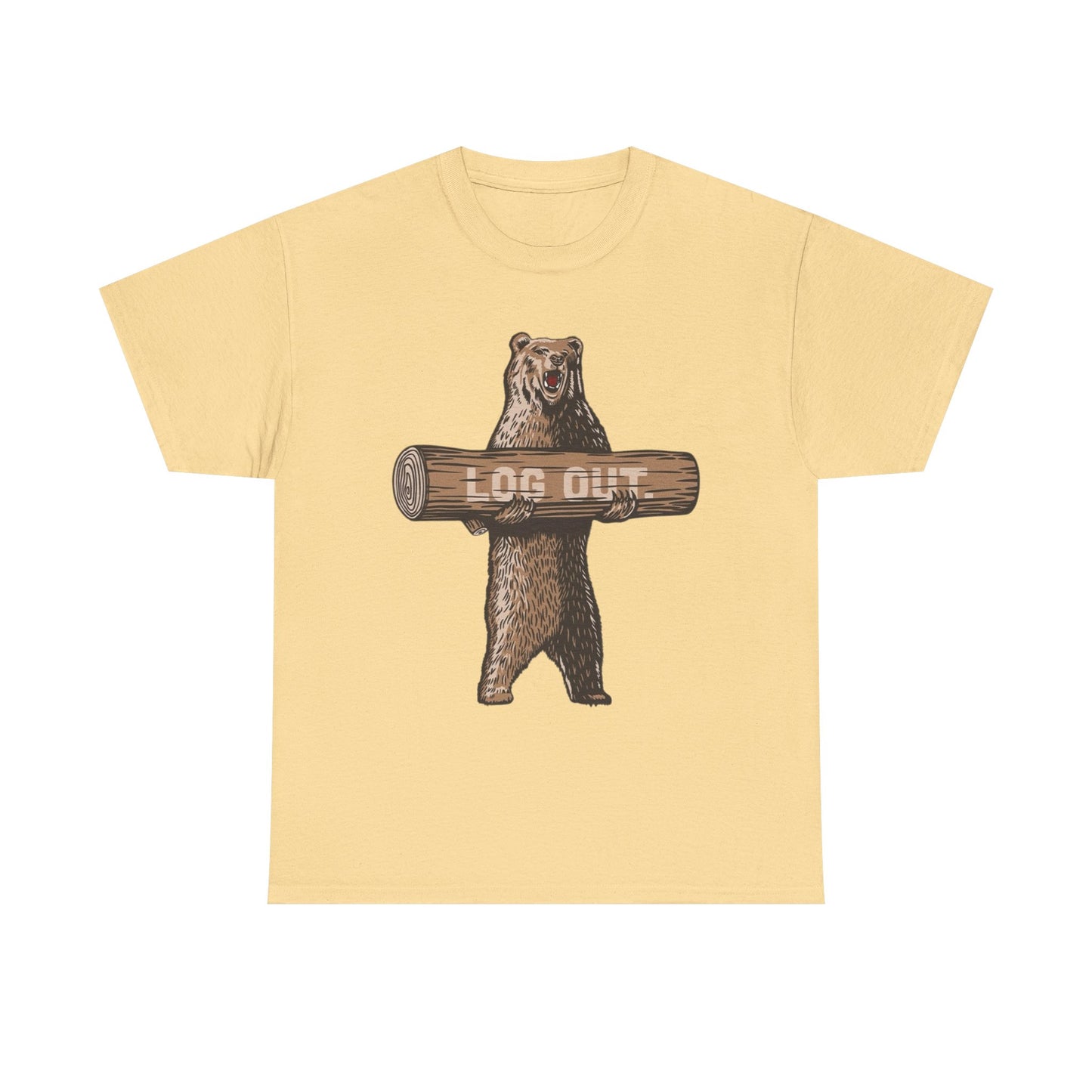 Log Out Bear Vacation Camping T Shirt Graphic Men's Heavy Cotton Tee
