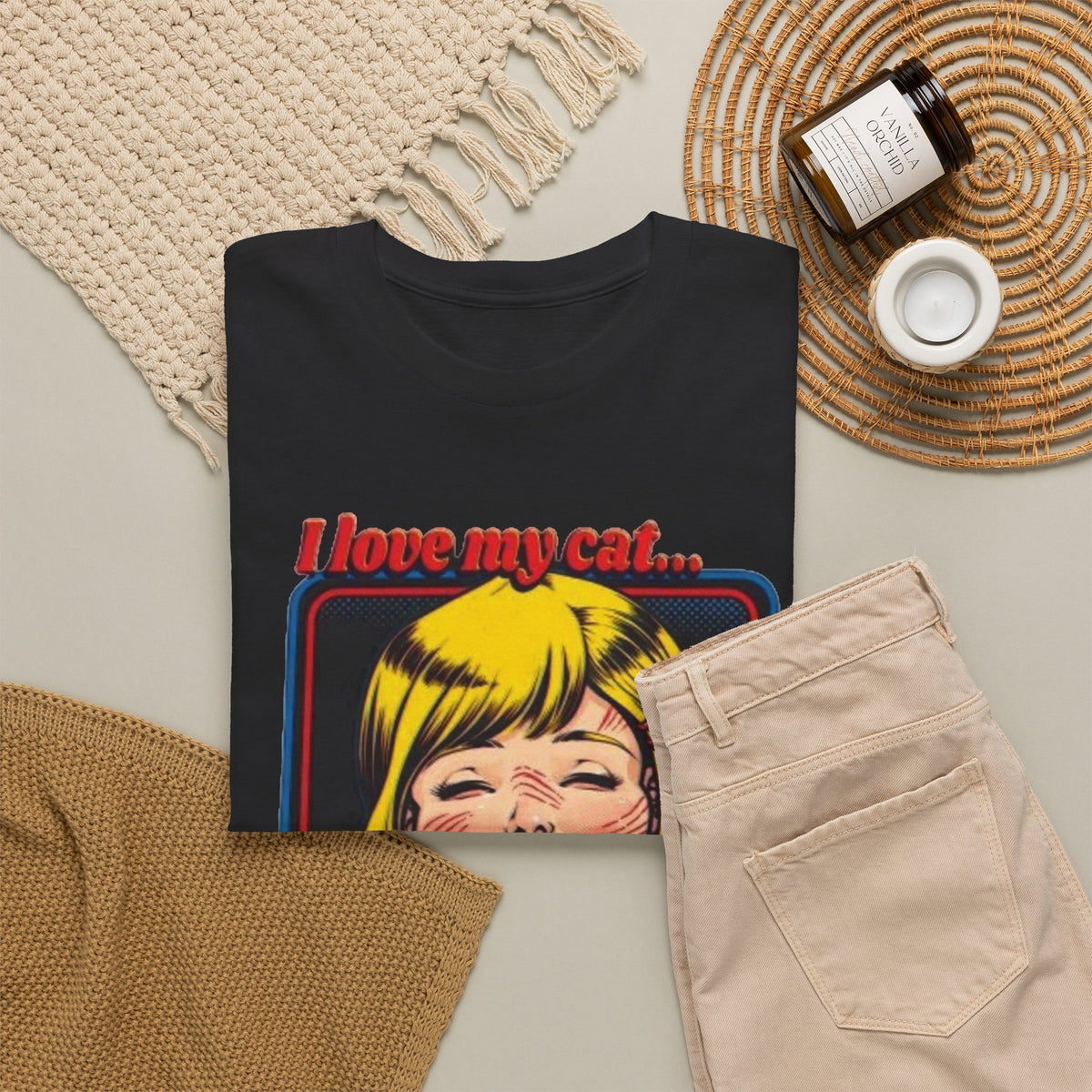 I Love My Cat Funny Graphic T Shirt Men's Heavy Cotton Tee
