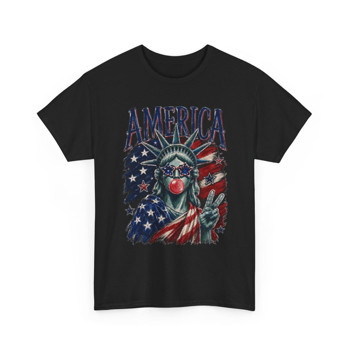 America Statue Of Liberty Graphic T Shirt Men's Heavy Cotton Tee