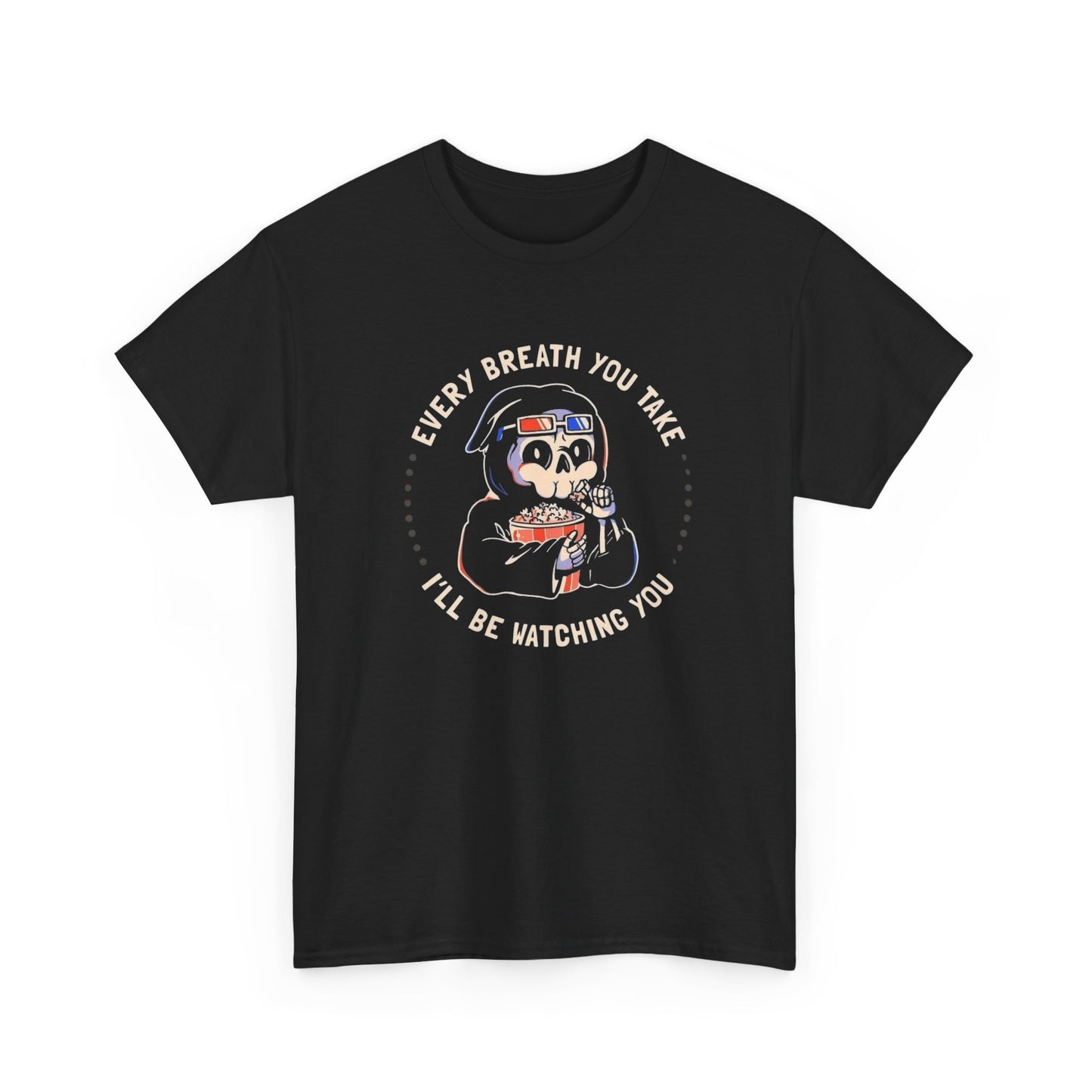Funny Grim Reaper Death Watching Graphic T-Shirt Unisex Heavy Cotton Tee NEW