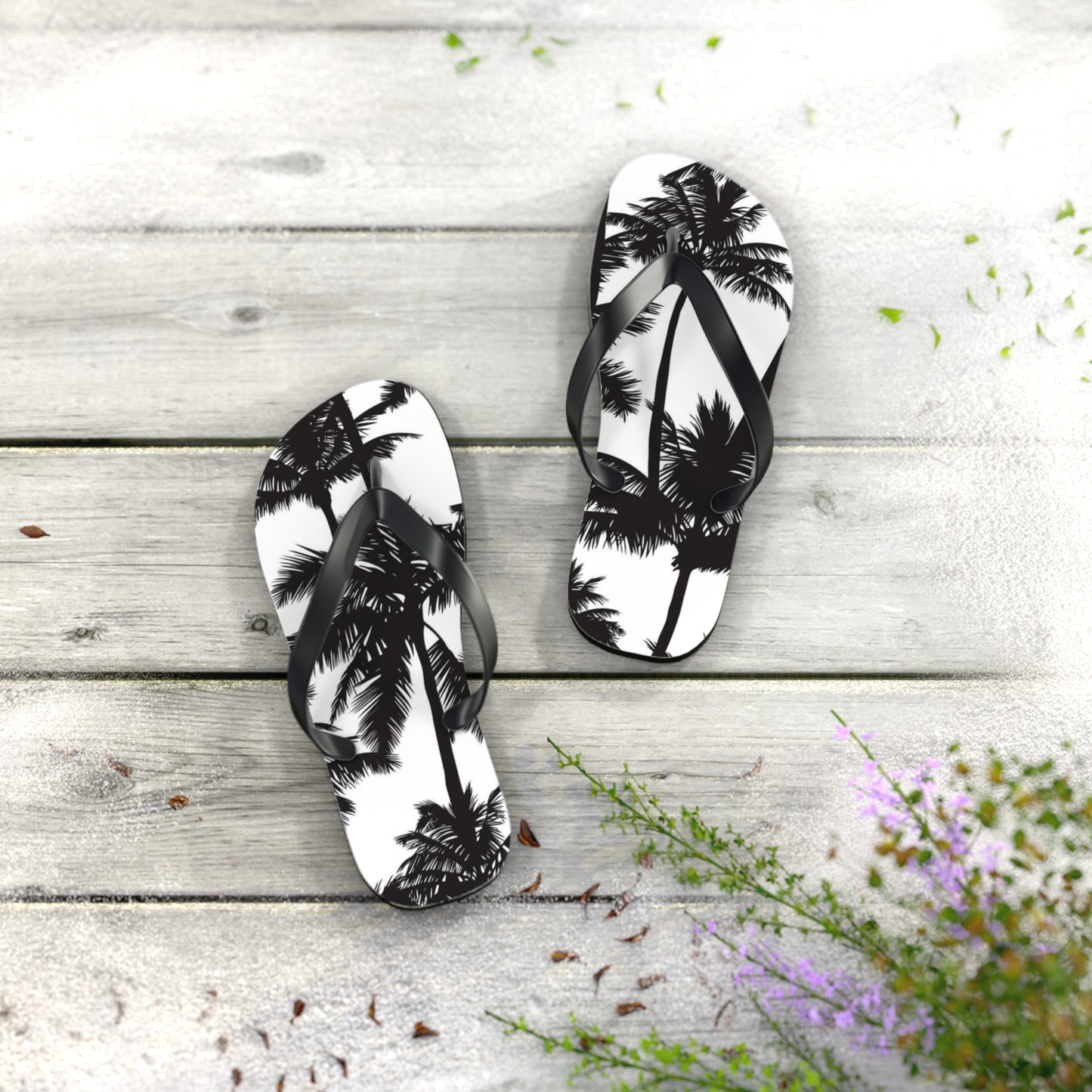 Black And White Palm Trees Sandals Summer Flip Flops Slides BRAND NEW