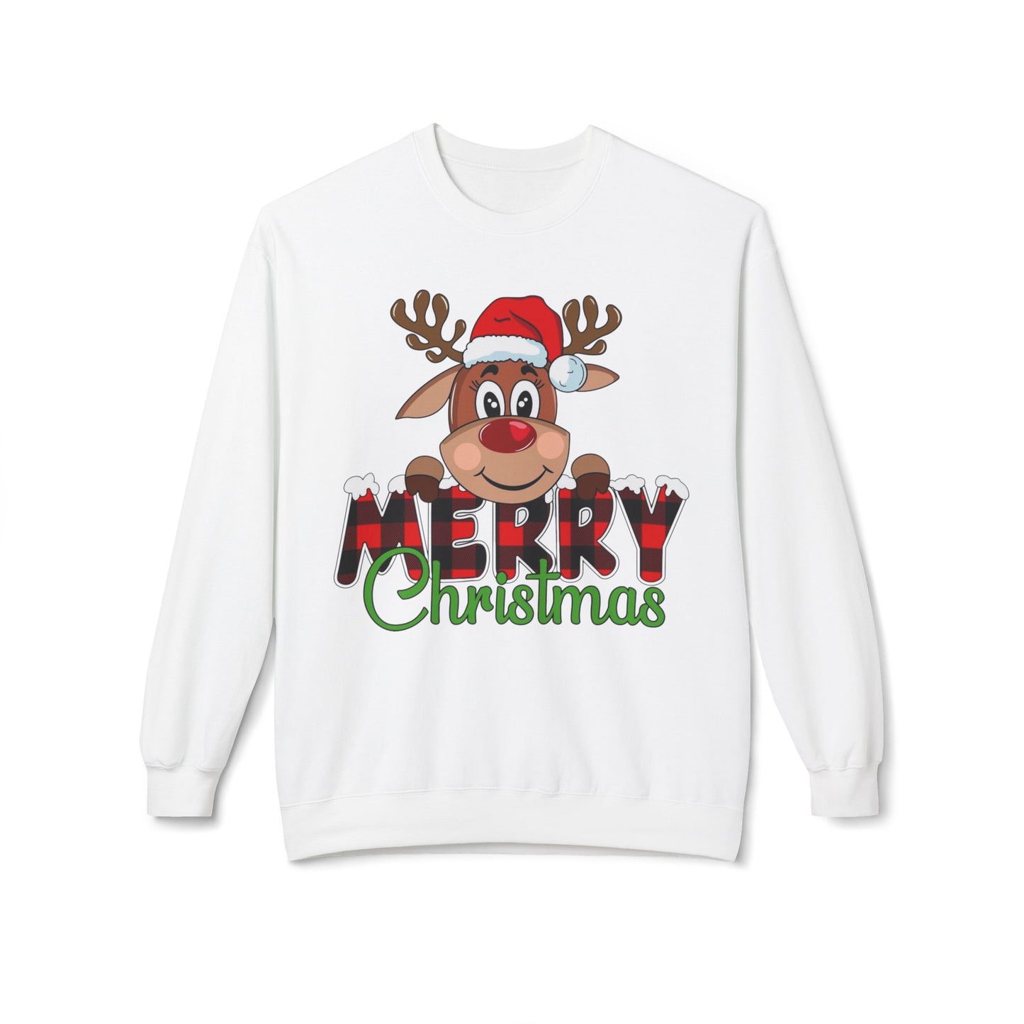 Merry Christmas Cute Deer Sweater NEW Unisex Fleece Crewneck Sweatshirt