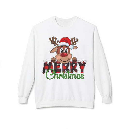 Merry Christmas Cute Deer Sweater NEW Unisex Fleece Crewneck Sweatshirt