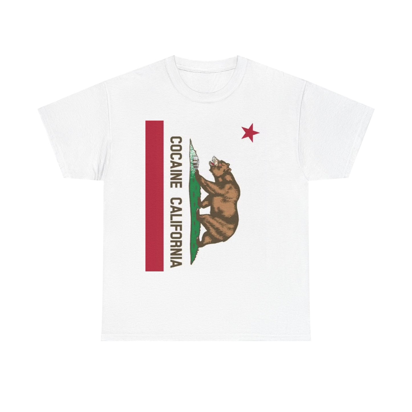 Cocaine California Graphic T Shirt Funny Flag Bear Jokes Unisex Heavy Cotton Tee