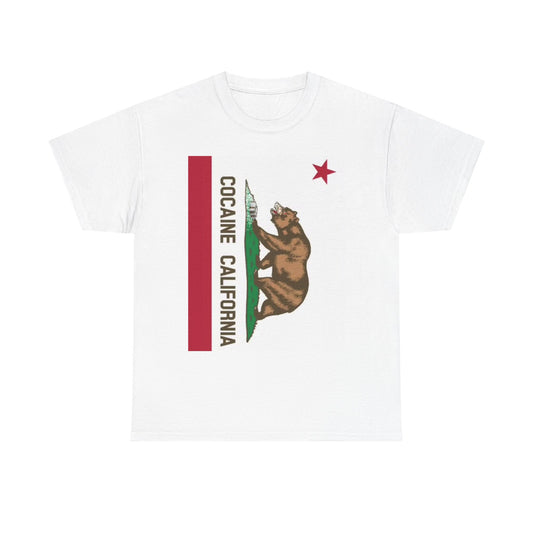 Cocaine California Graphic T Shirt Funny Flag Bear Jokes Unisex Heavy Cotton Tee