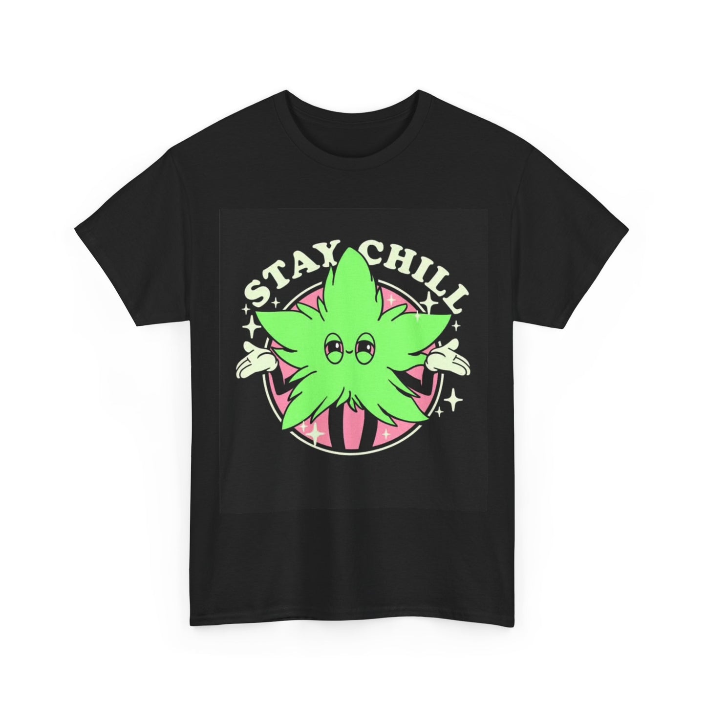 Stay Chill Tshirt Funny Cartoon weed leaf graphic Unisex Heavy Cotton Tee