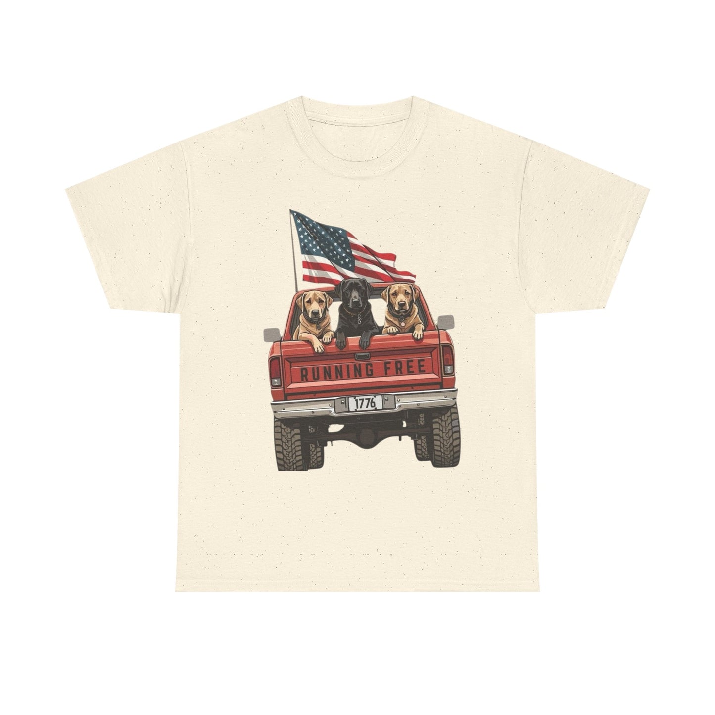 Running Free 1776 USA Dogs In Pickup Graphic T Shirt NEW Unisex Heavy Cotton Tee