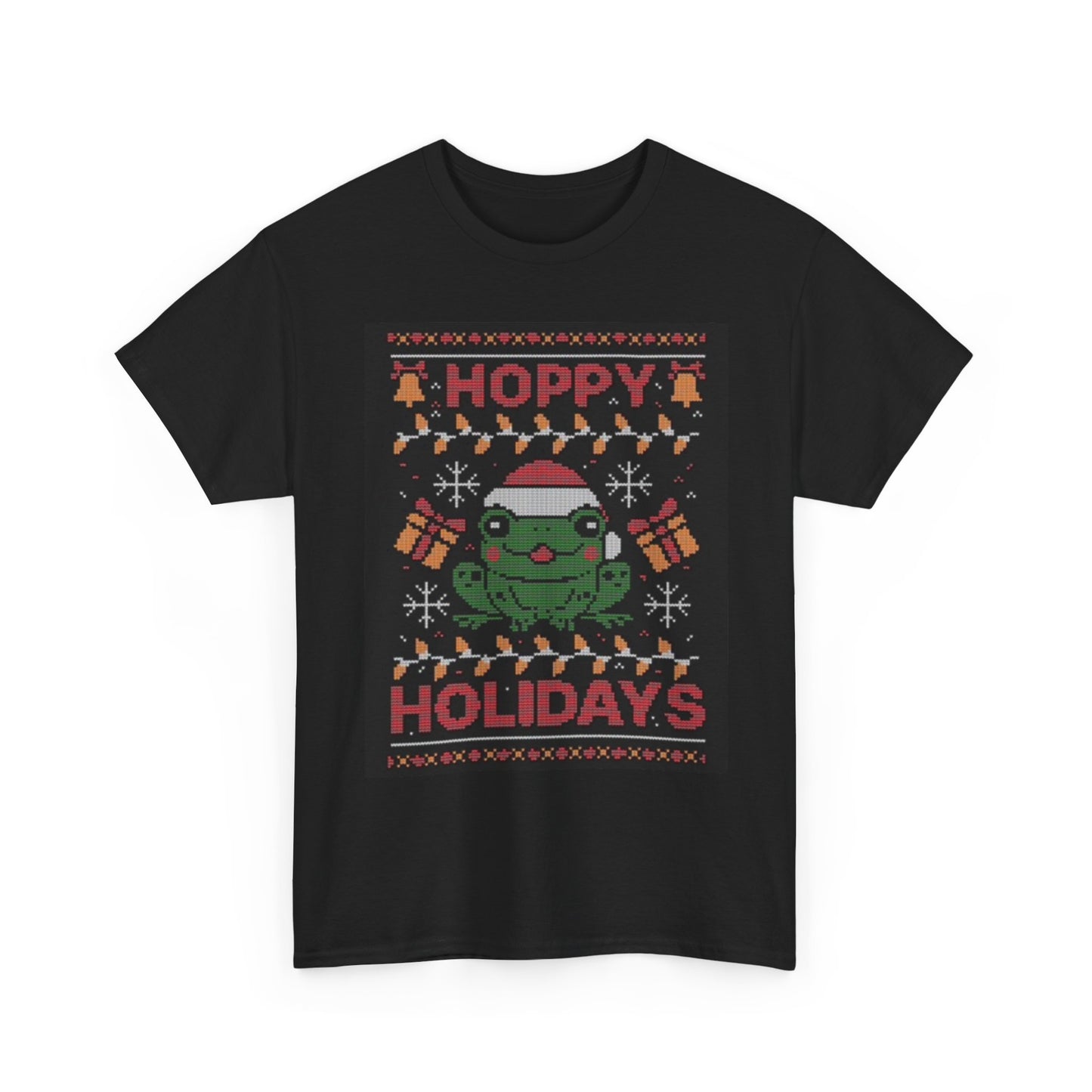Hoppy Holidays Graphic T Shirt Funny Frog Christmas Unisex Heavy Cotton Tee