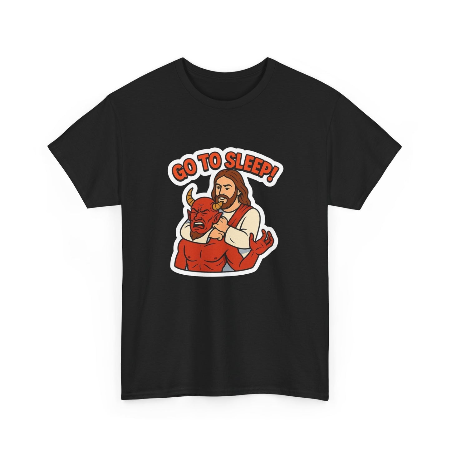 Go To Sleep Devil Funny Jesus Graphic T Shirt NEW Heavy Cotton Tee