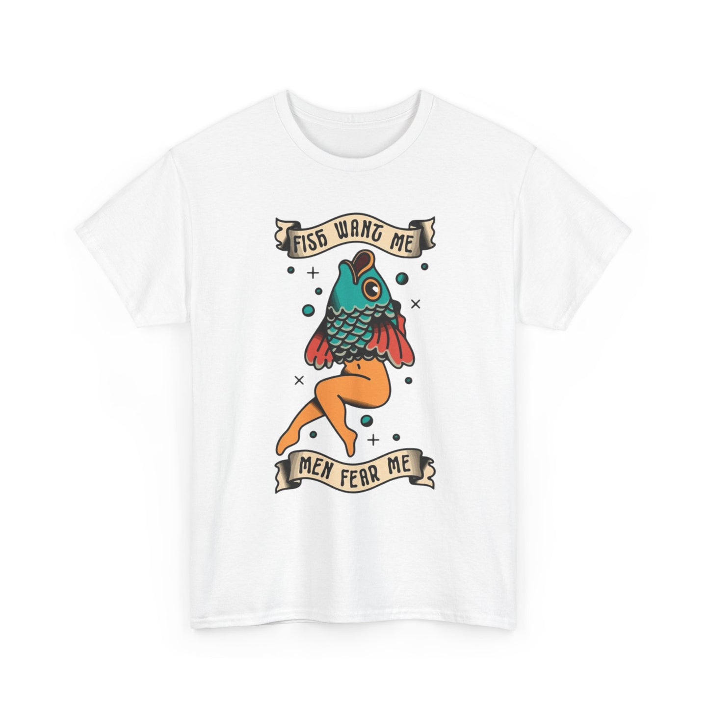 Sailor Jerry Fish T Shirt Funny Fear Tattoo Art Graphic Unisex Heavy Cotton Tee