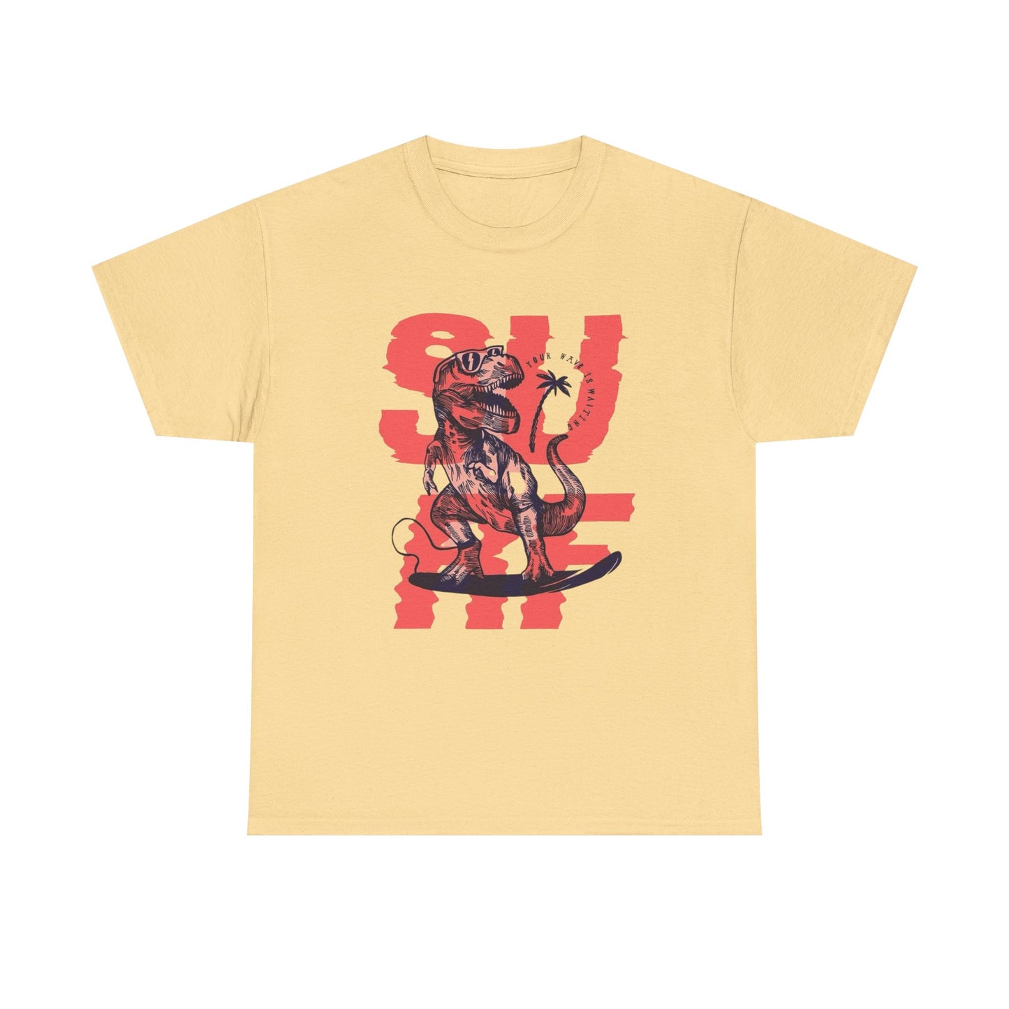 Funny Surfing Dinosaur Graphic T Shirt NEW ADULT Heavy Cotton Tee