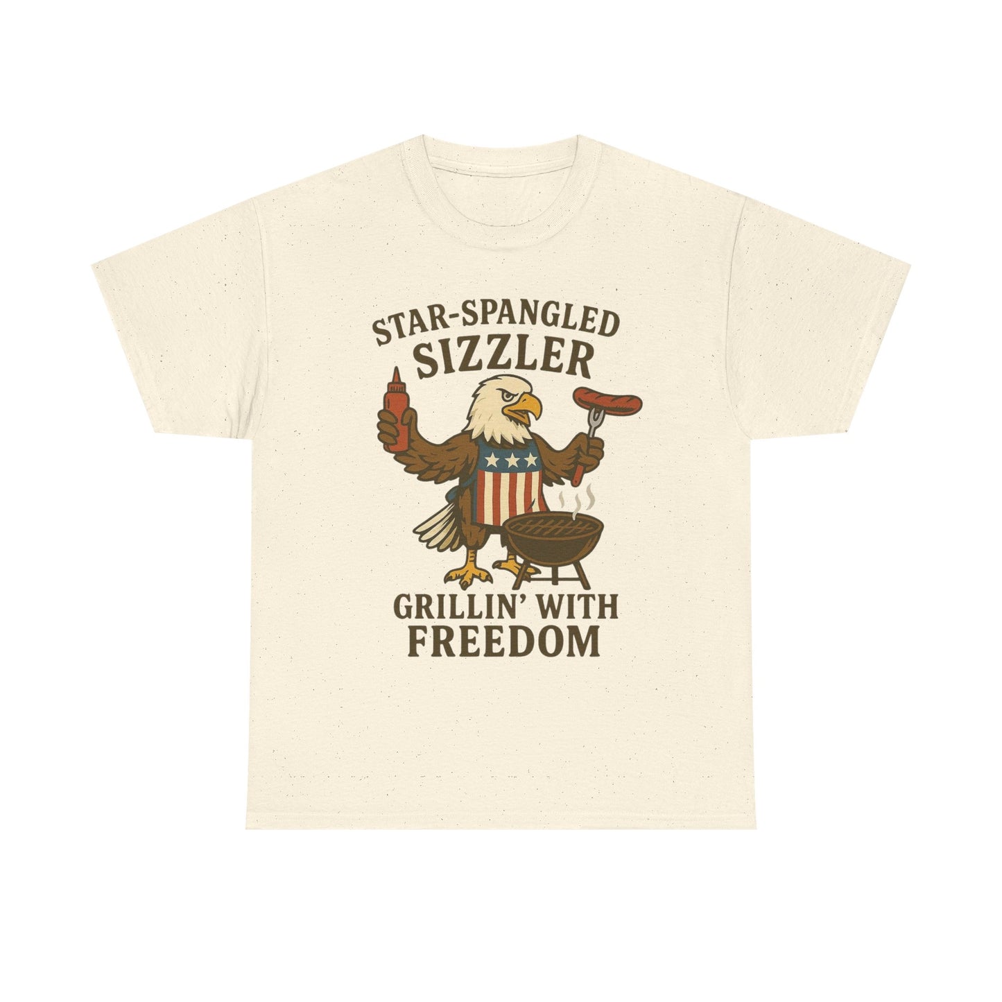 Grilling With Freedom American Flag T Shirt USA Bald Eagle Unisex Heavy Cotton