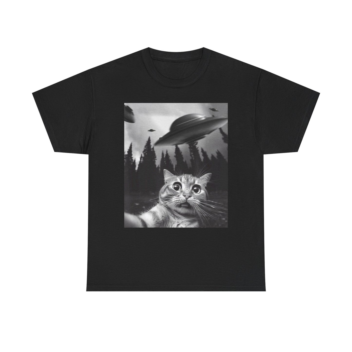 Funny Cat Selfie Alien Invasion Graphic T Shirt NEW Cotton Tee Gift