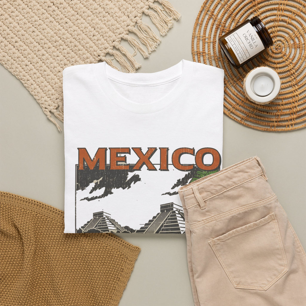 Mexico Pyramids and Tropical Flowers T-Shirt Men's Graphic Tee