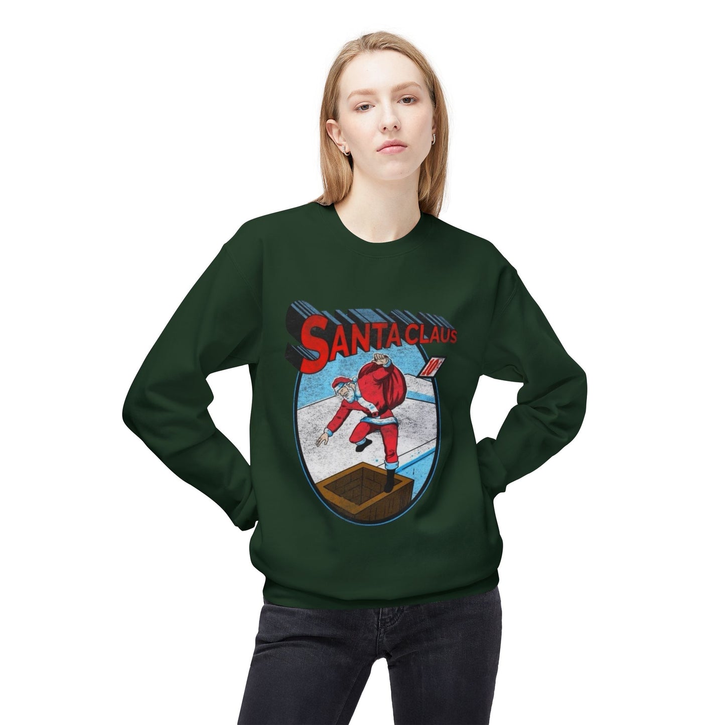 Santa Clause Cartoon Sweater NEW Unisex Fleece Crewneck Sweatshirt