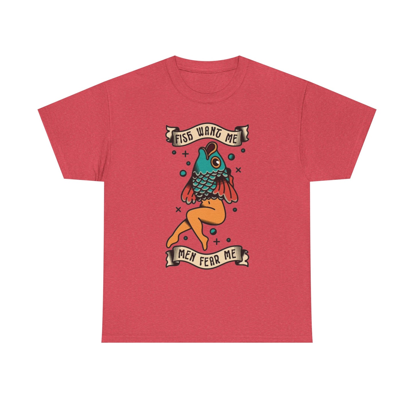 Sailor Jerry Fish T Shirt Funny Fear Tattoo Art Graphic Unisex Heavy Cotton Tee