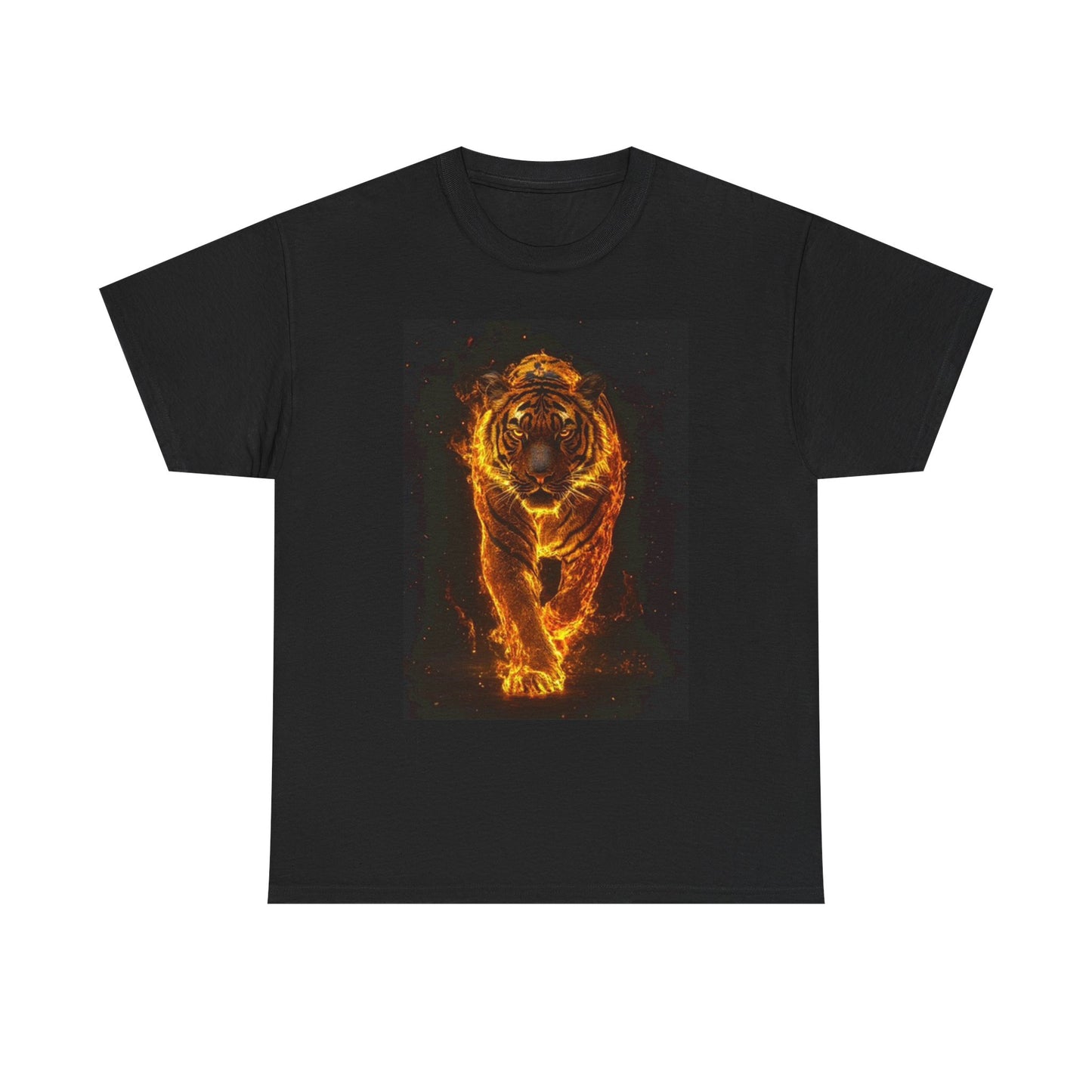 Tiger Running Graphic T Shirt On Fire Animals Unisex Heavy Cotton Tee