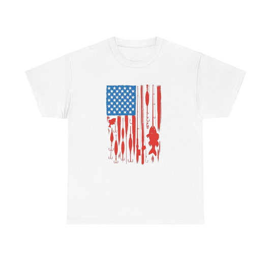 American Flag Fishing Gear Graphic T Shirt Unisex Heavy Cotton Tee Gift