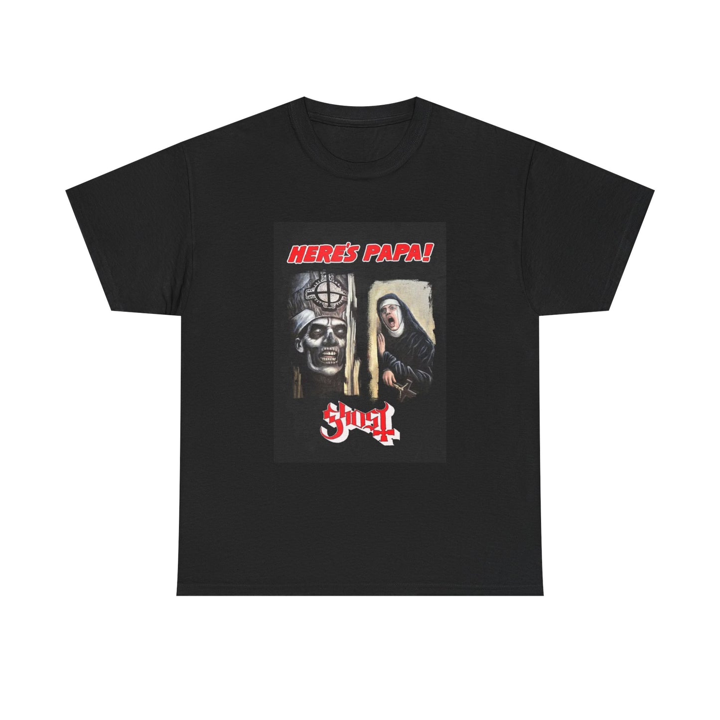 Ghost T-shirt band link here’s papa vintage style retro Unisex Heavy Cotton Tee