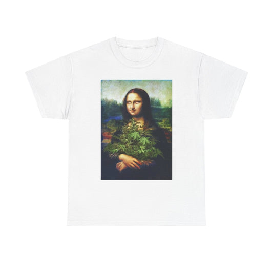 Mona Lisa Weed Plant T Shirt Funny 420 Unisex Heavy Cotton Tee