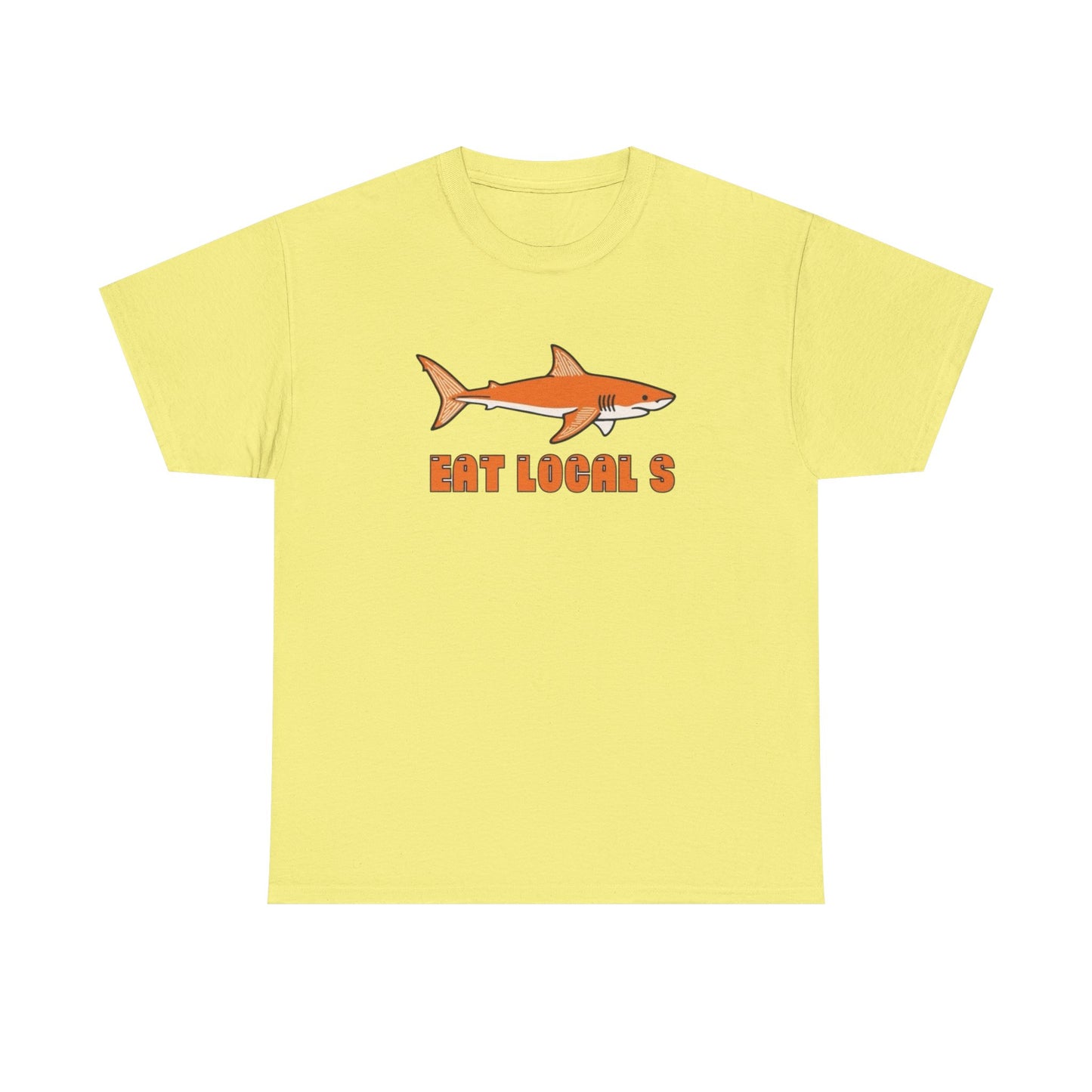 Eat Locals Funny Shark Graphic T Shirt NEW Vintage Adult Unisex Heavy Cotton Tee
