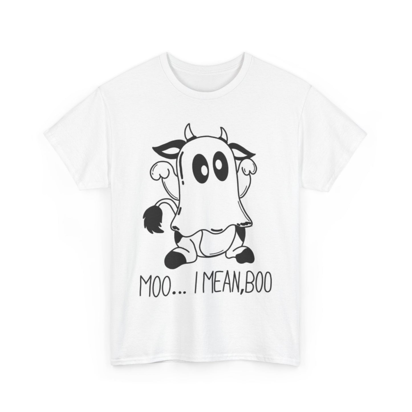 Moo I Mean Boo Funny Cow Shirt Ghost Cute Unisex Heavy Cotton Tee