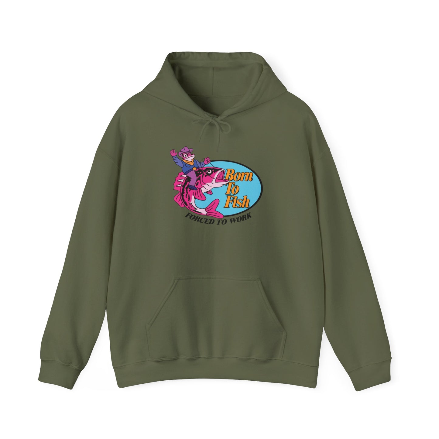Born To Fish Forced To Work Graphic Hoodie Heavy Blend Sweatshirt NEW