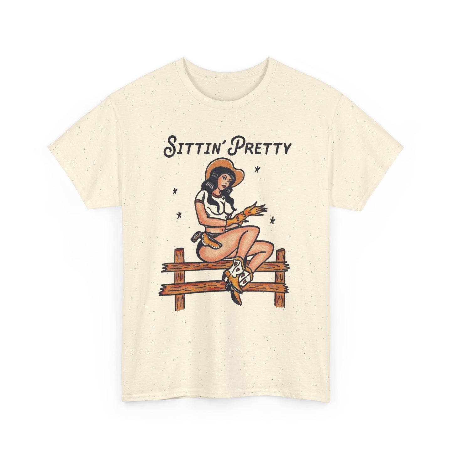 Sitting Pretty Cowgirl Western Graphic T Shirt Unisex Heavy Cotton Tee GIFT NEW
