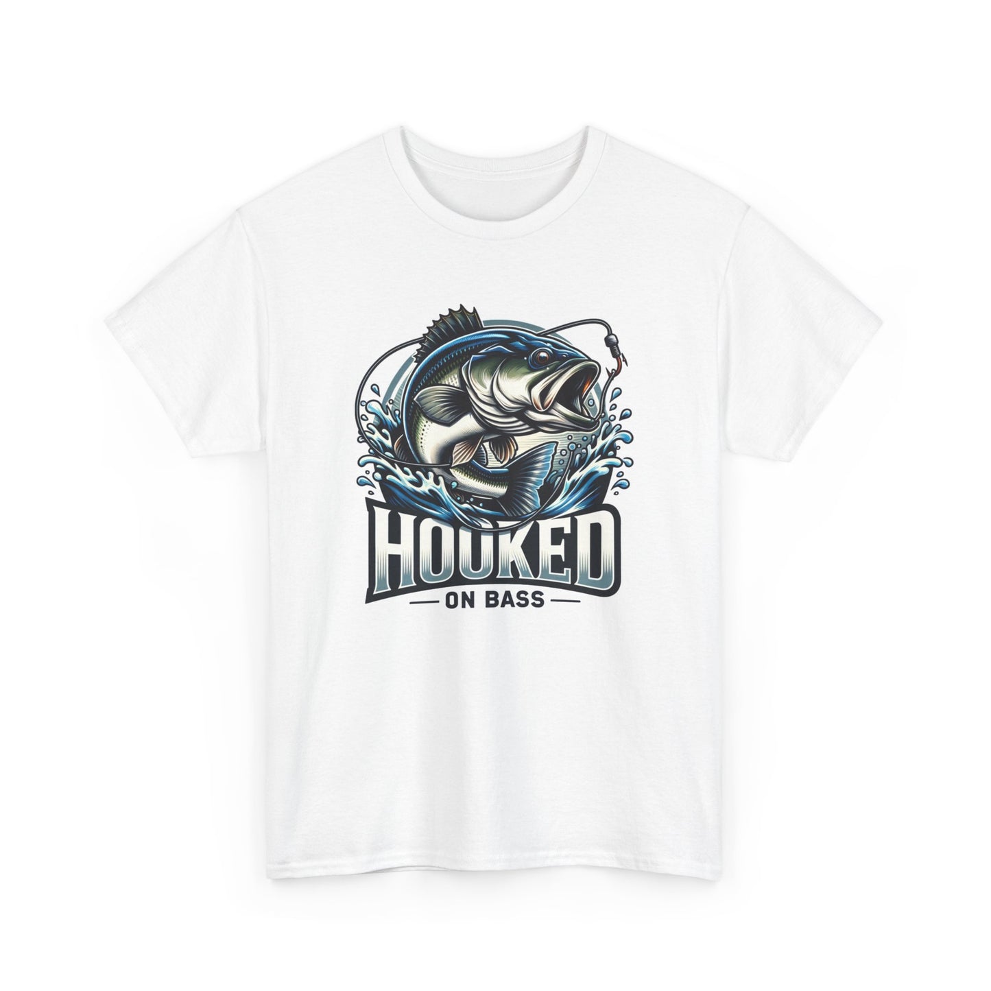 Hooked On Bass Graphic T Shirt Funny Outdoors Fishing Unisex Heavy Cotton Tee