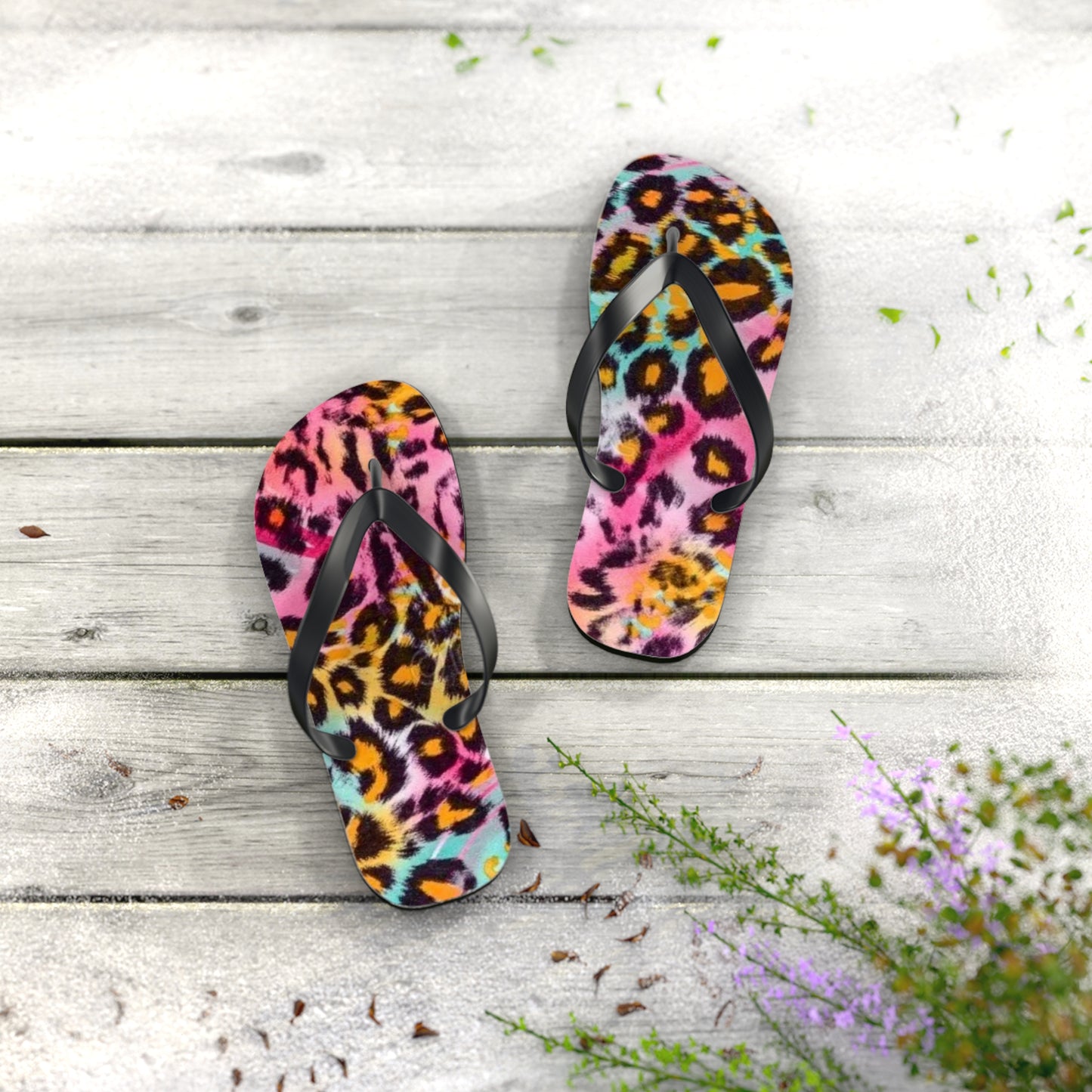 Pink Cheetah Beach Sandals, Slides for Summer, Flip Flops, Water Resistant