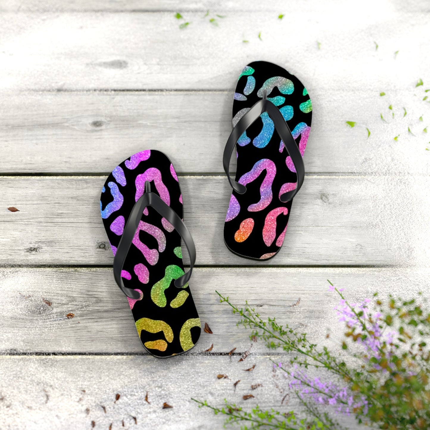 Glitter Cheetah Beach Sandals, Slides for Summer, Flip Flops, Water Resistant