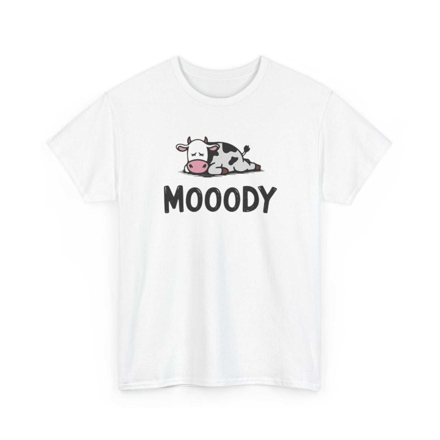 Moody Cow T Shirt Funny Graphic Animal Lover Unisex Heavy Cotton Tee