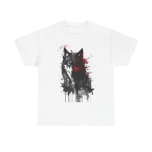 Wolf Tshirt Retro Painting Funny Animal Dogs Unisex Heavy Cotton Tee