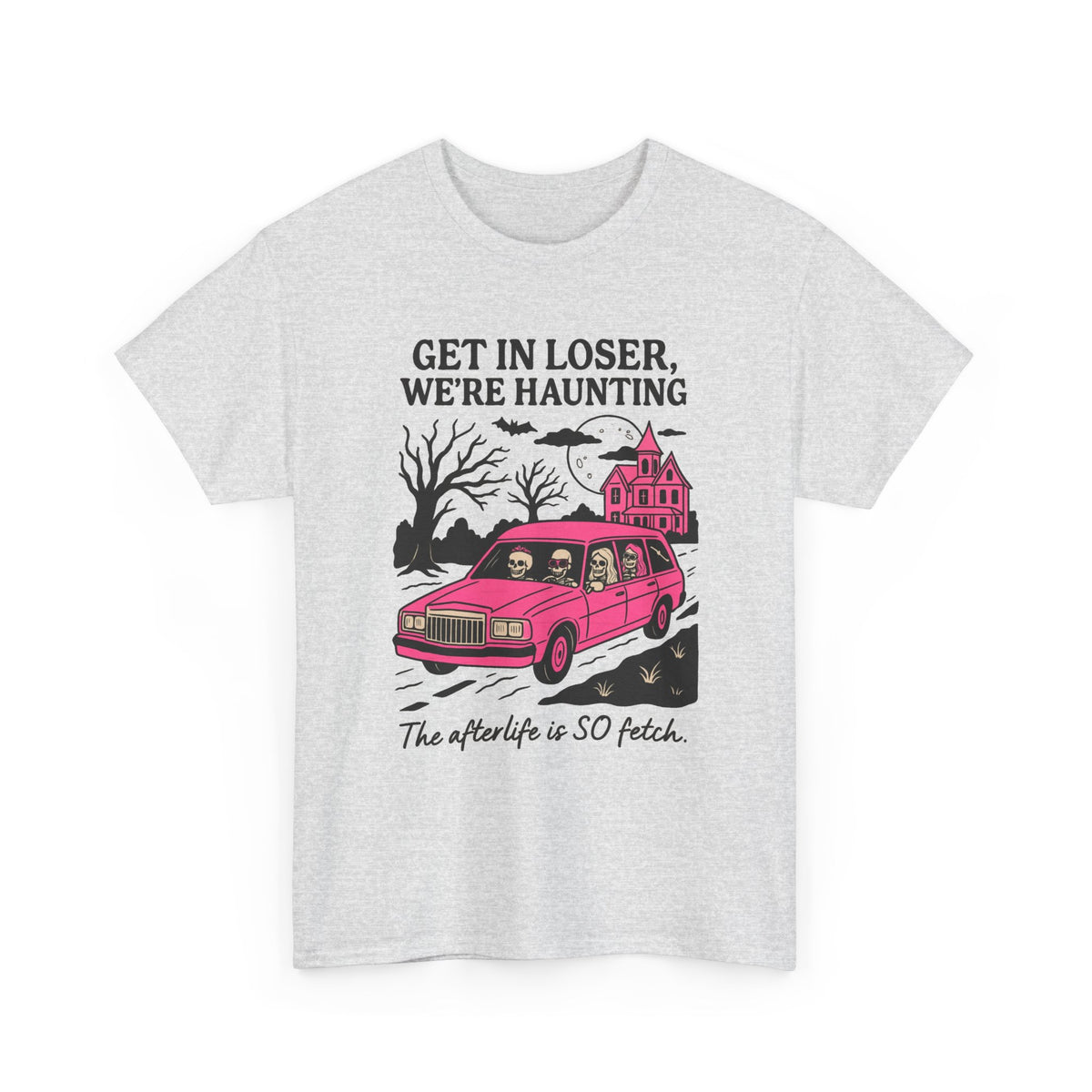 Get in Loser We're Haunting Pink Ghost Car T-Shirt Men's Graphic Tee
