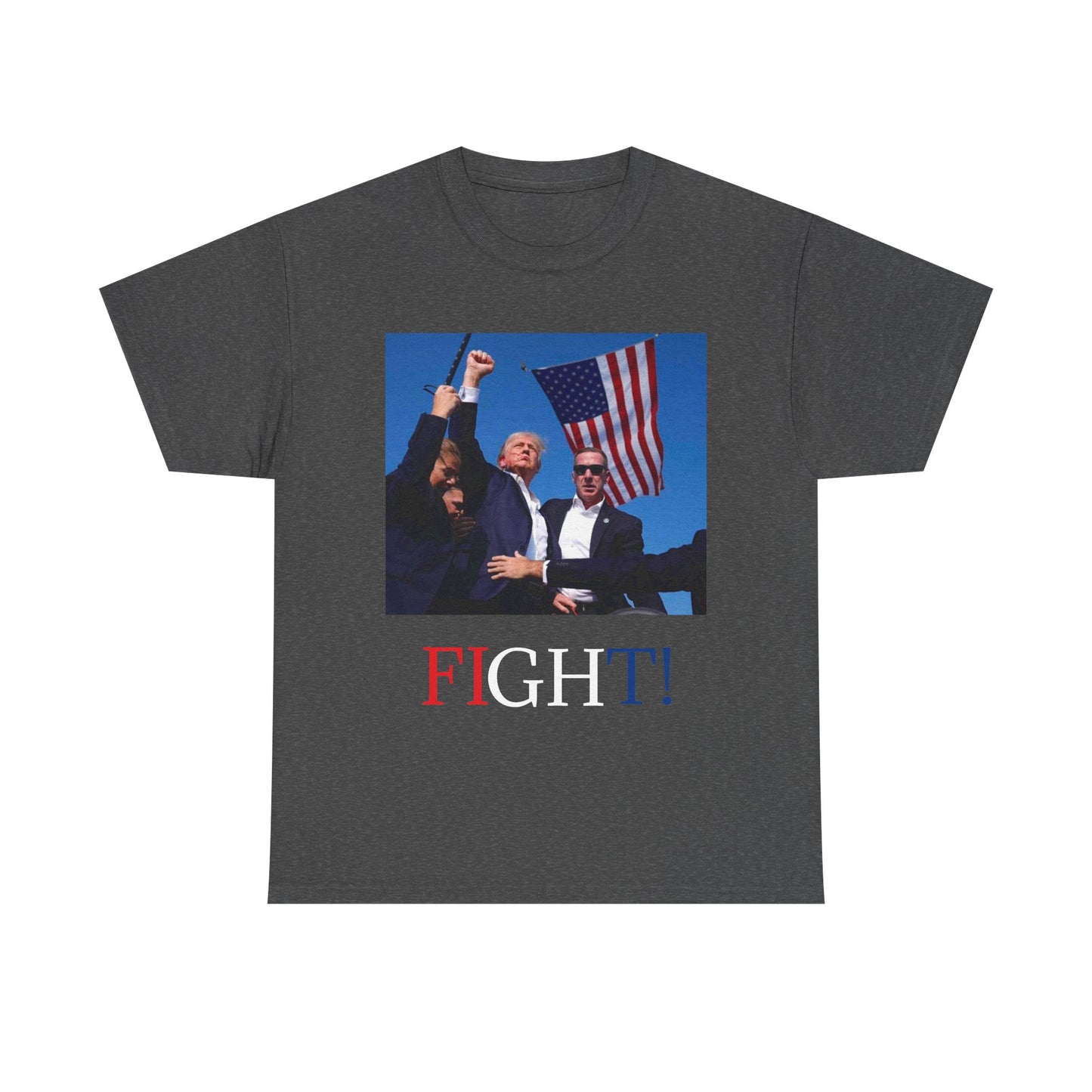 TRUMP Fight! Shirt T 2024 President American Flag USA NEW Unisex Heavy Cotton