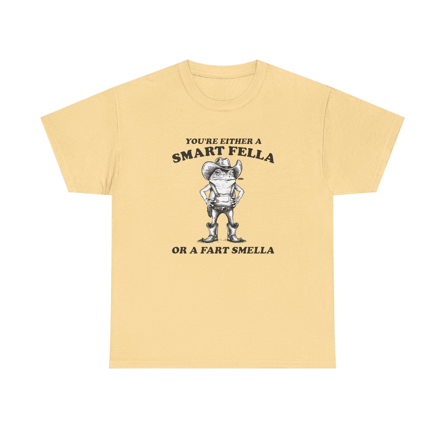 Smart Fella Or Fart Smella Funny Graphic T Shirt Unisex Heavy Cotton Tee