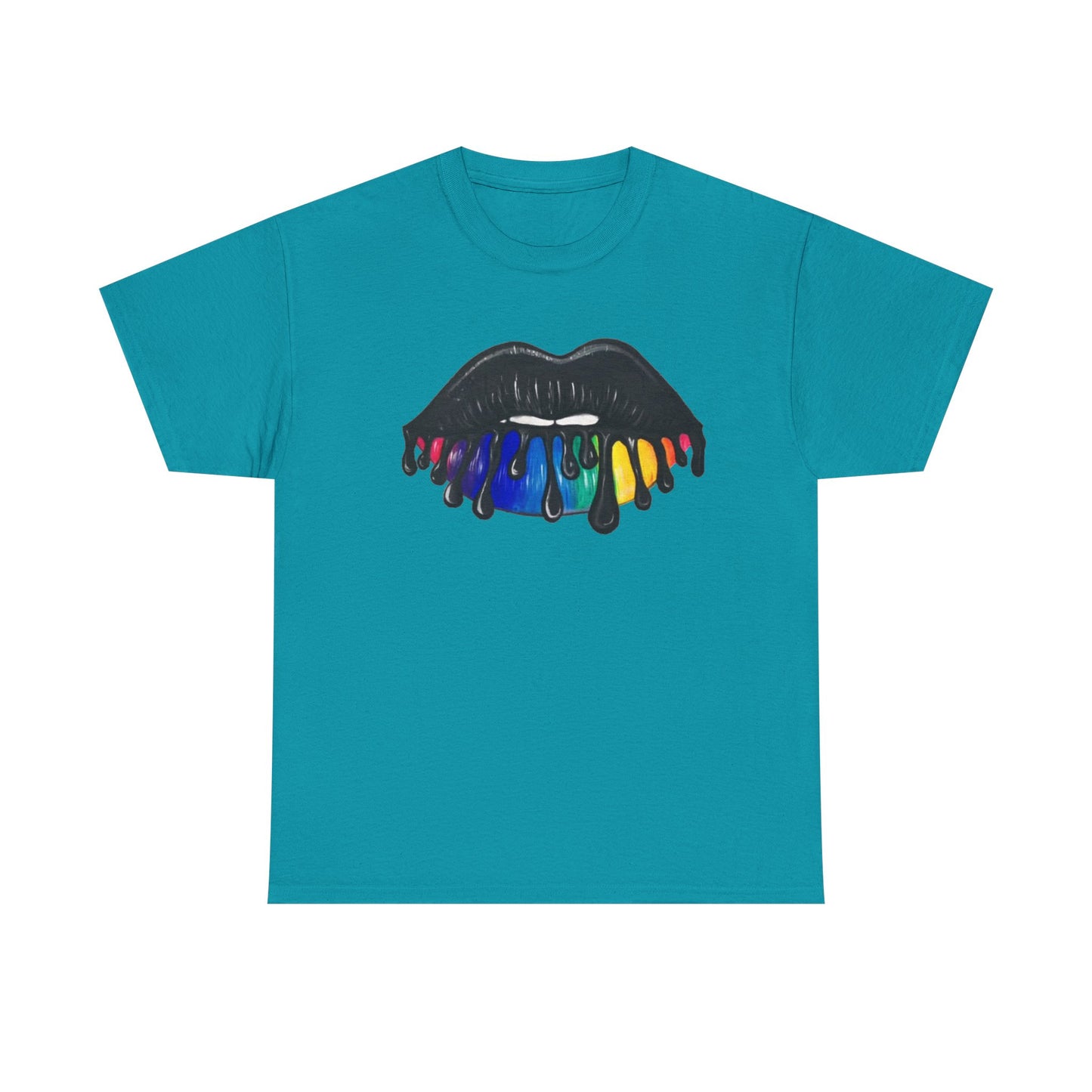 Rainbow Lips Tshirt Girly Tattoo cute womens kiss Unisex Heavy Cotton Tee