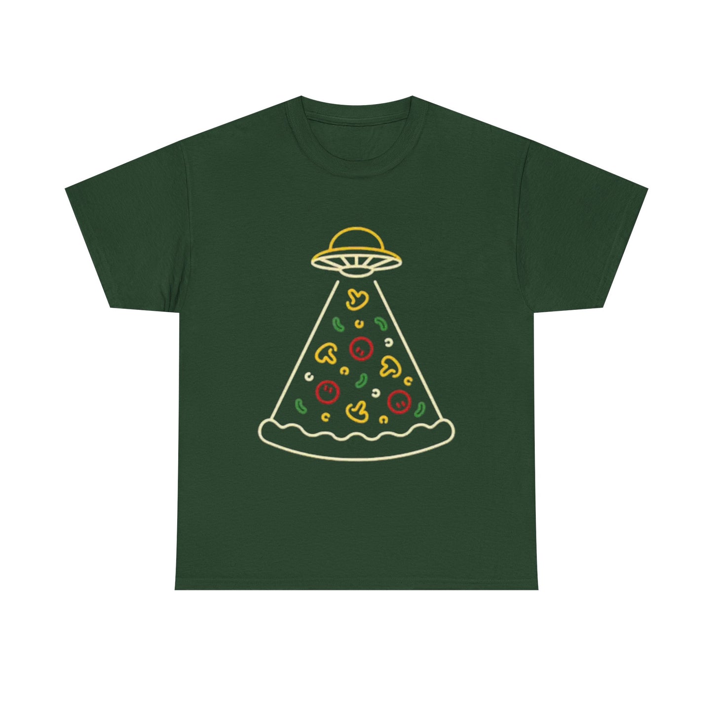 Space Pizza Shirt Funny Aliens One Bite Pizza Graphic Unisex Heavy Cotton Tee