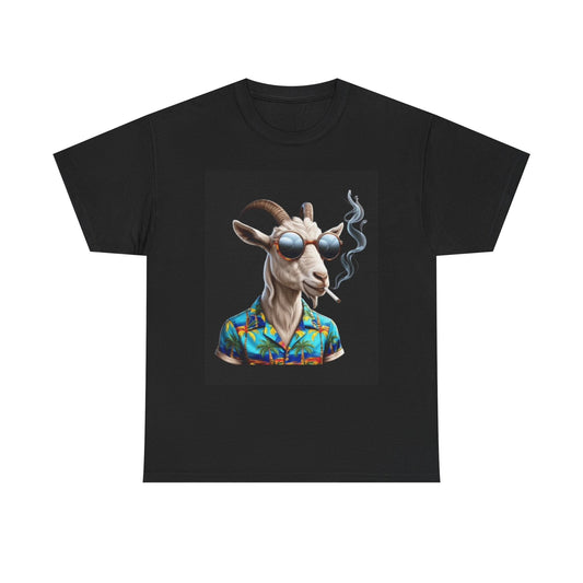 Goat Smoking Graphic T Shirt Funny Hawaiian Shirt Unisex Heavy Cotton Tee