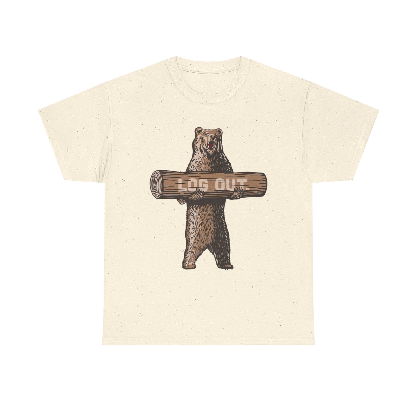 Log Out Bear Vacation Camping T Shirt Graphic Men's Heavy Cotton Tee