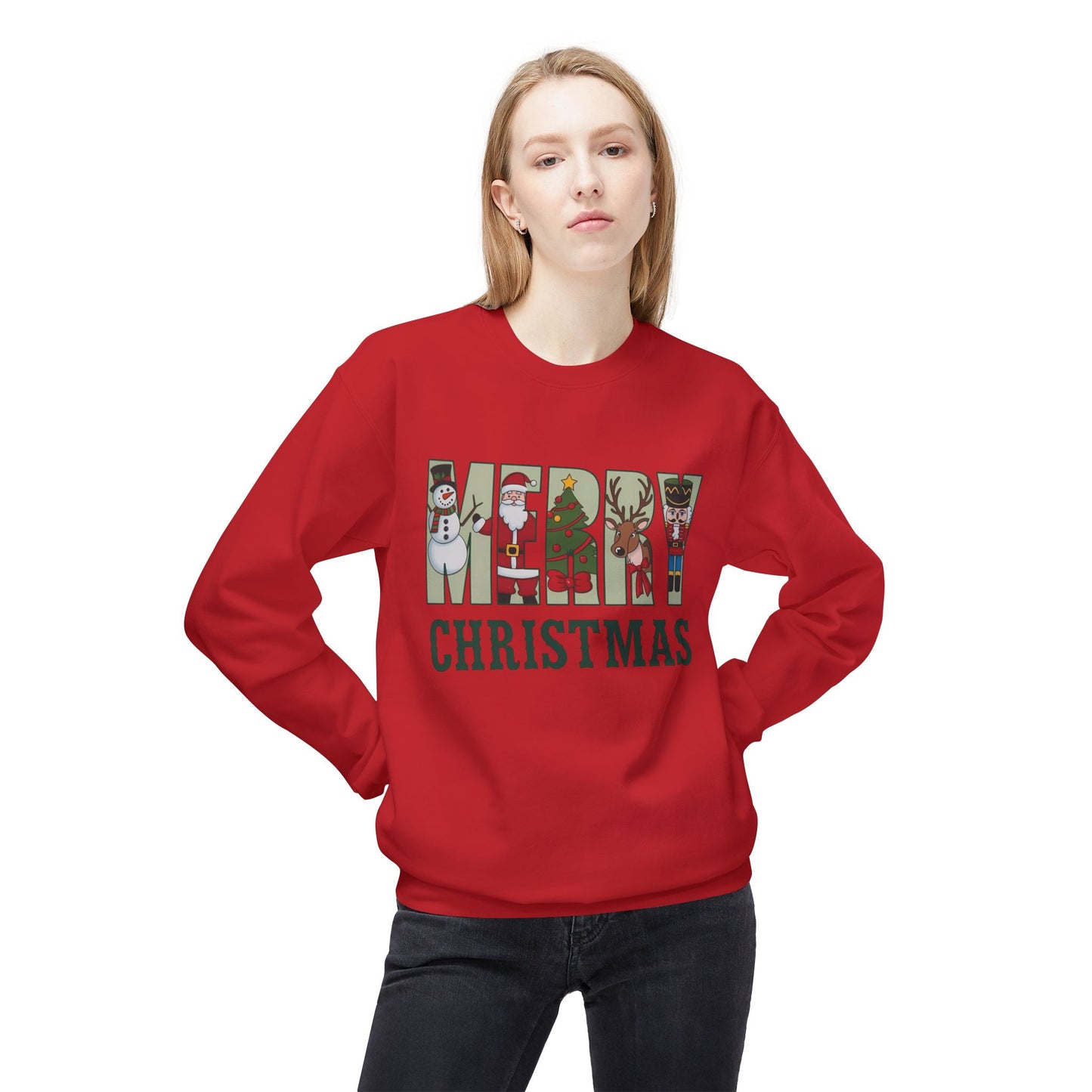 Merry Christmas Snowman Sweater NEW Unisex Fleece Crewneck Sweatshirt