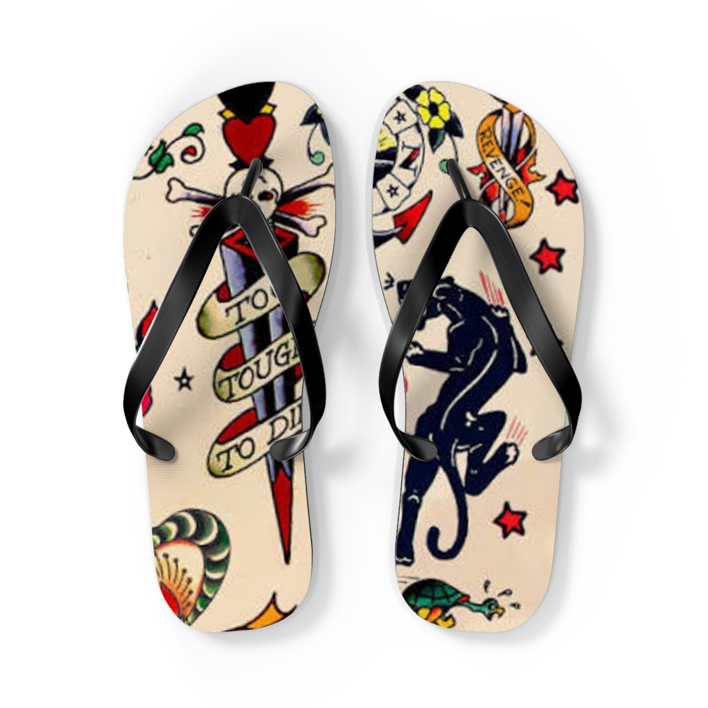 Sailor Jerry Tattoos Sandals, Beach Shoes, Vacation Flip Flops, Pool Slides