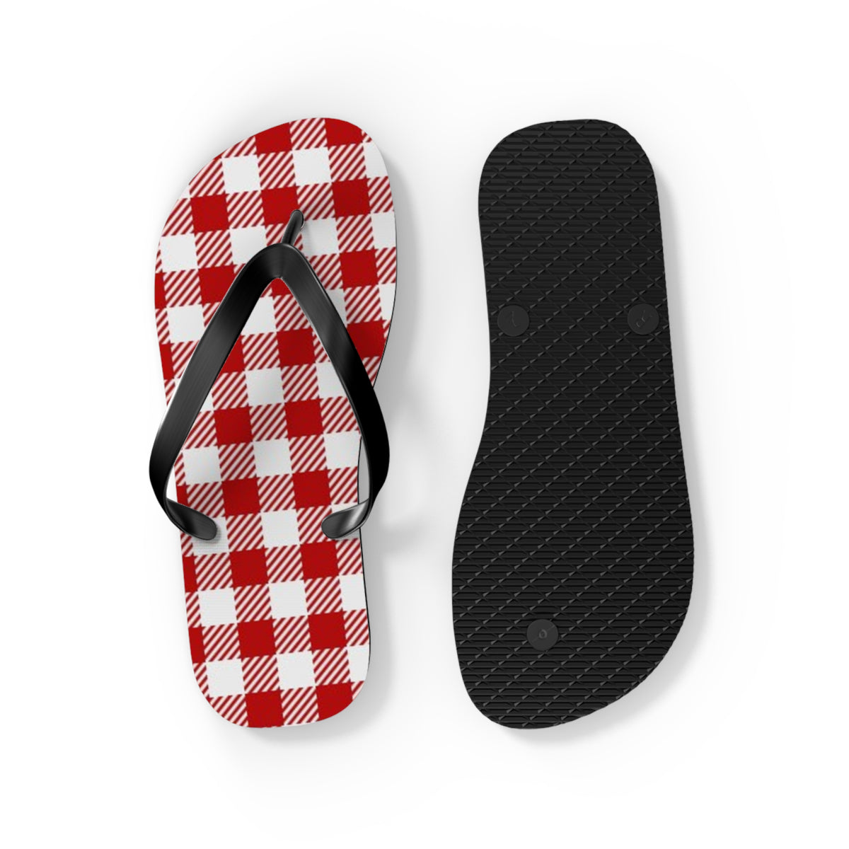 Red And White Checkered Sandals, Beach Shoes, Vacation Flip Flops, Pool Slides