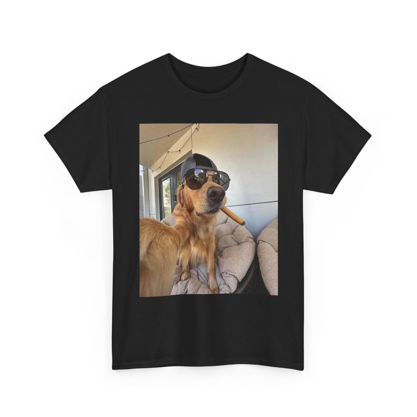 Golden Retriever Cigar Selfie Funny Graphic T-Shirt Unisex Heavy Cotton Tee NEW