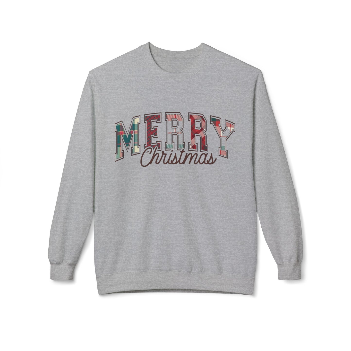 Merry Christmas Plaid Sweater NEW Unisex Fleece Crewneck Sweatshirt